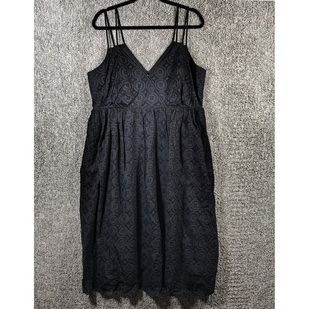 J.Crew Eyelet Midi Dress Black Double Strap Cottagecore Women Size 16